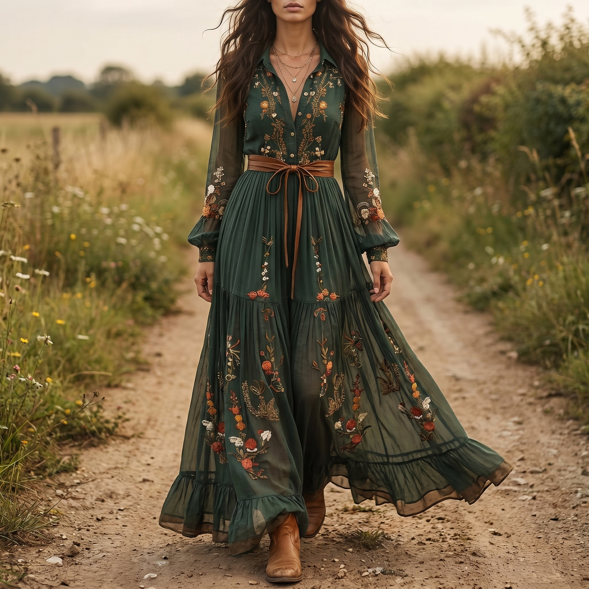 Vestido maxi para mujer con estampado floral | Vestido de verano plisado con abotonadura