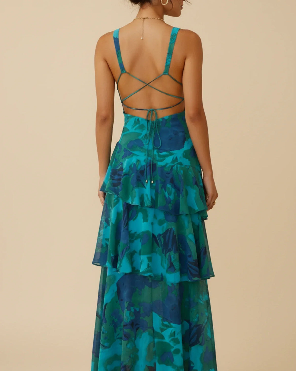 Vestido maxi para mujer sin mangas a capas con estampado floral