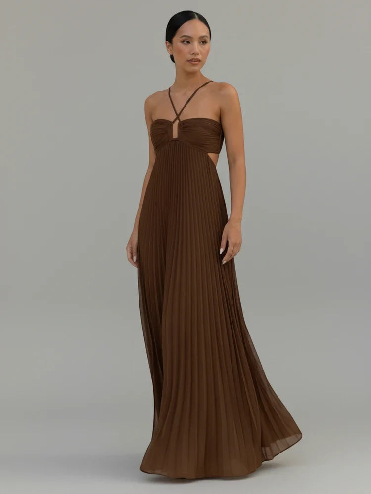 Vestido maxi plisado corte A