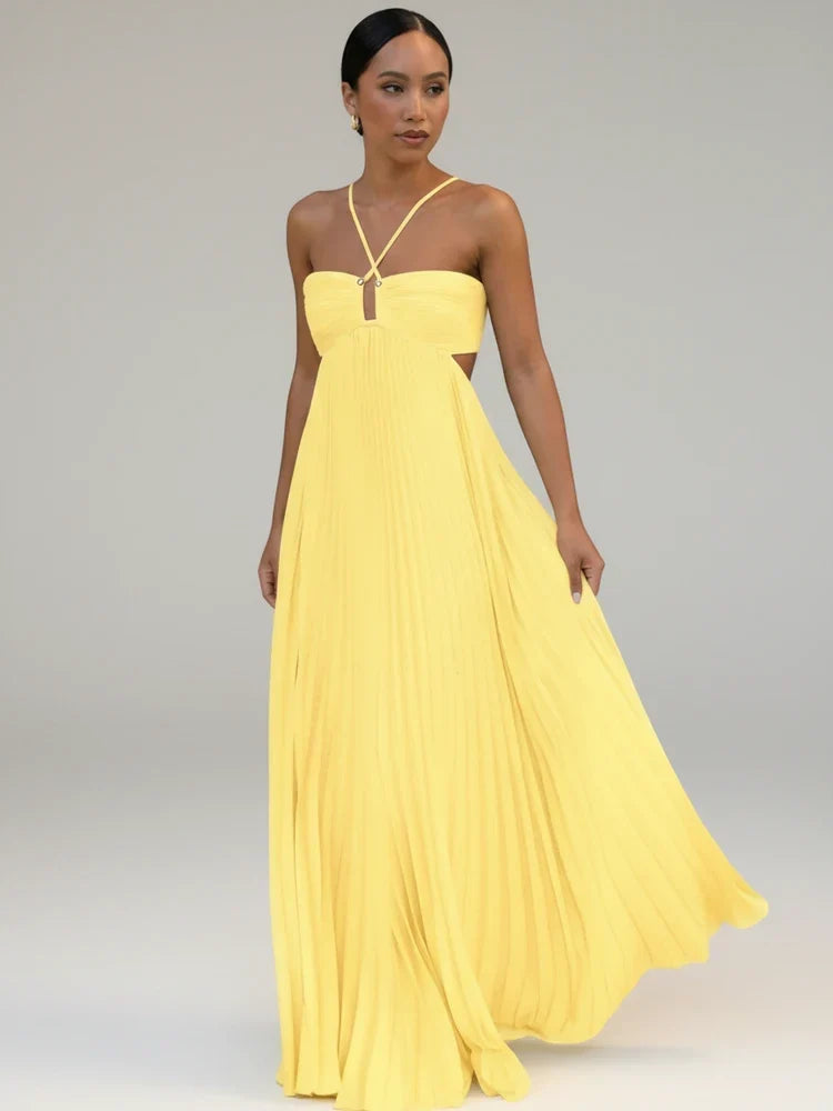 Vestido maxi plisado corte A