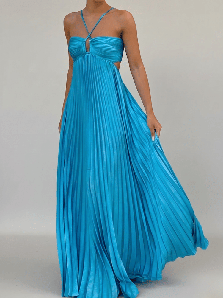 Vestido maxi plisado corte A