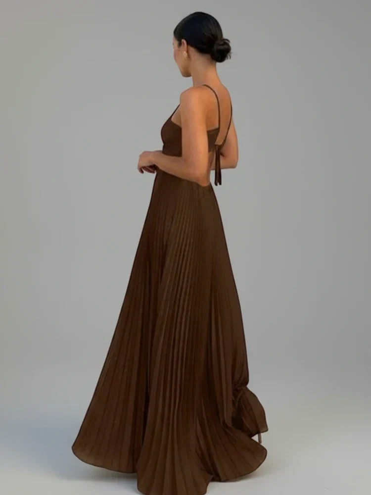 Vestido maxi plisado corte A
