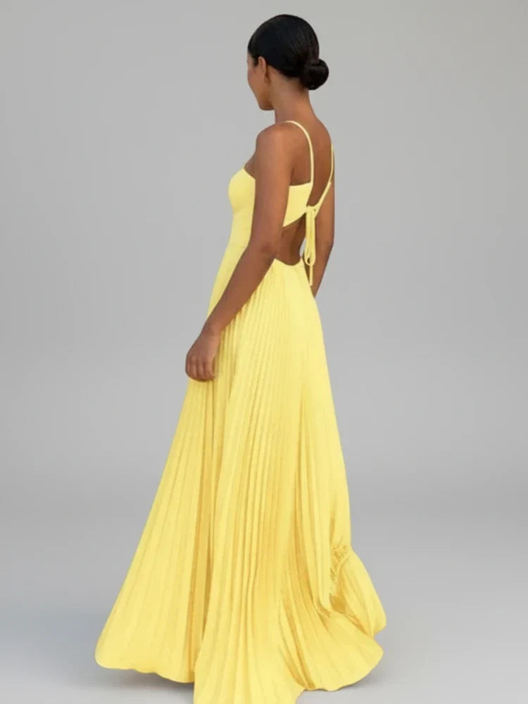 Vestido maxi plisado corte A