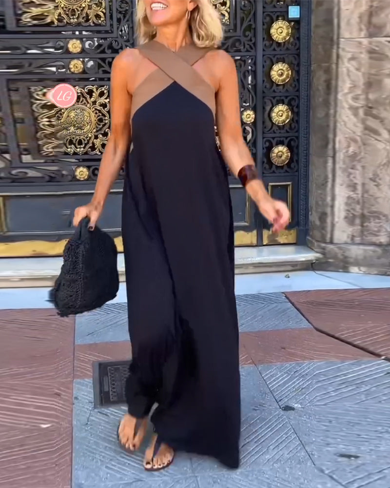 Vestido maxi sin mangas de corte en A para mujer