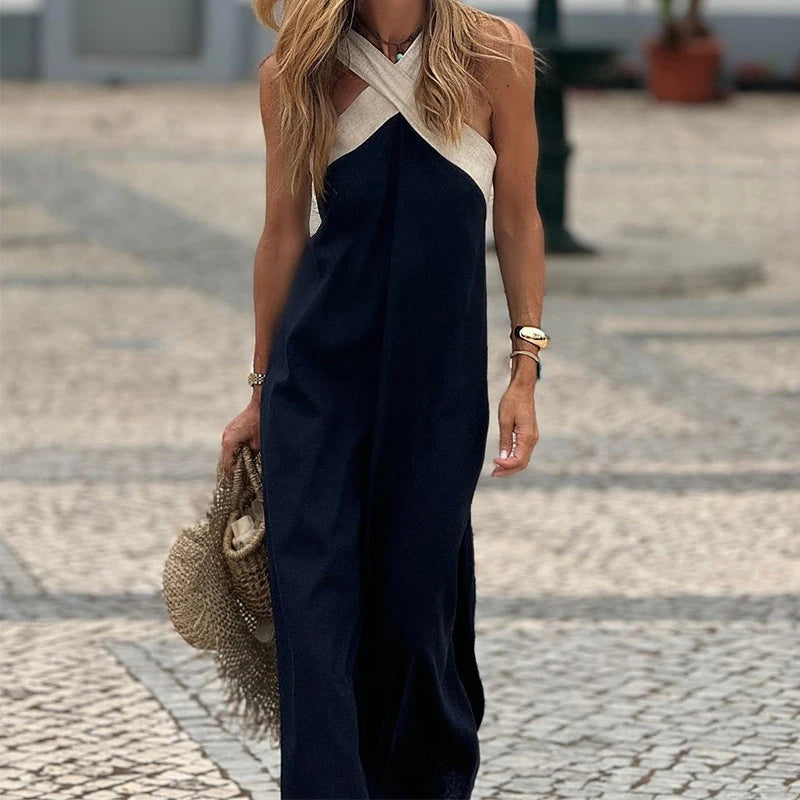Vestido maxi sin mangas de corte en A para mujer