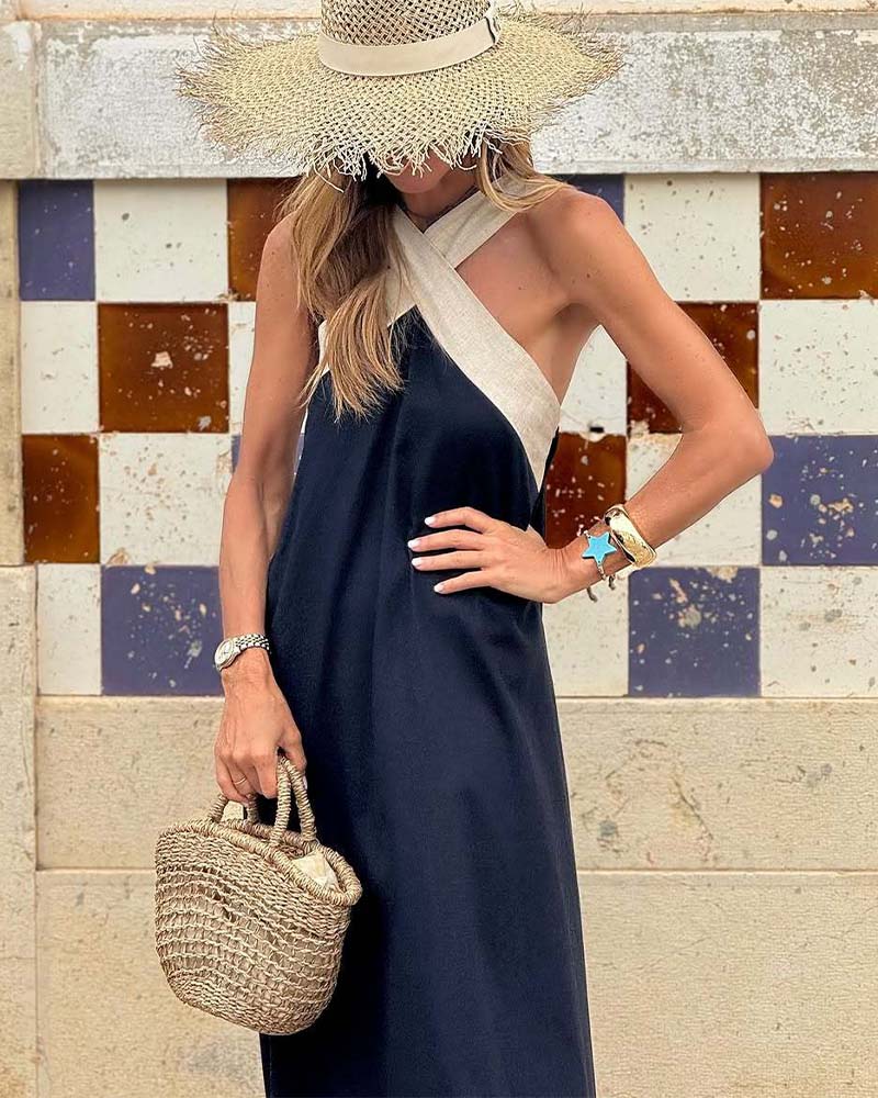 Vestido maxi sin mangas de corte en A para mujer