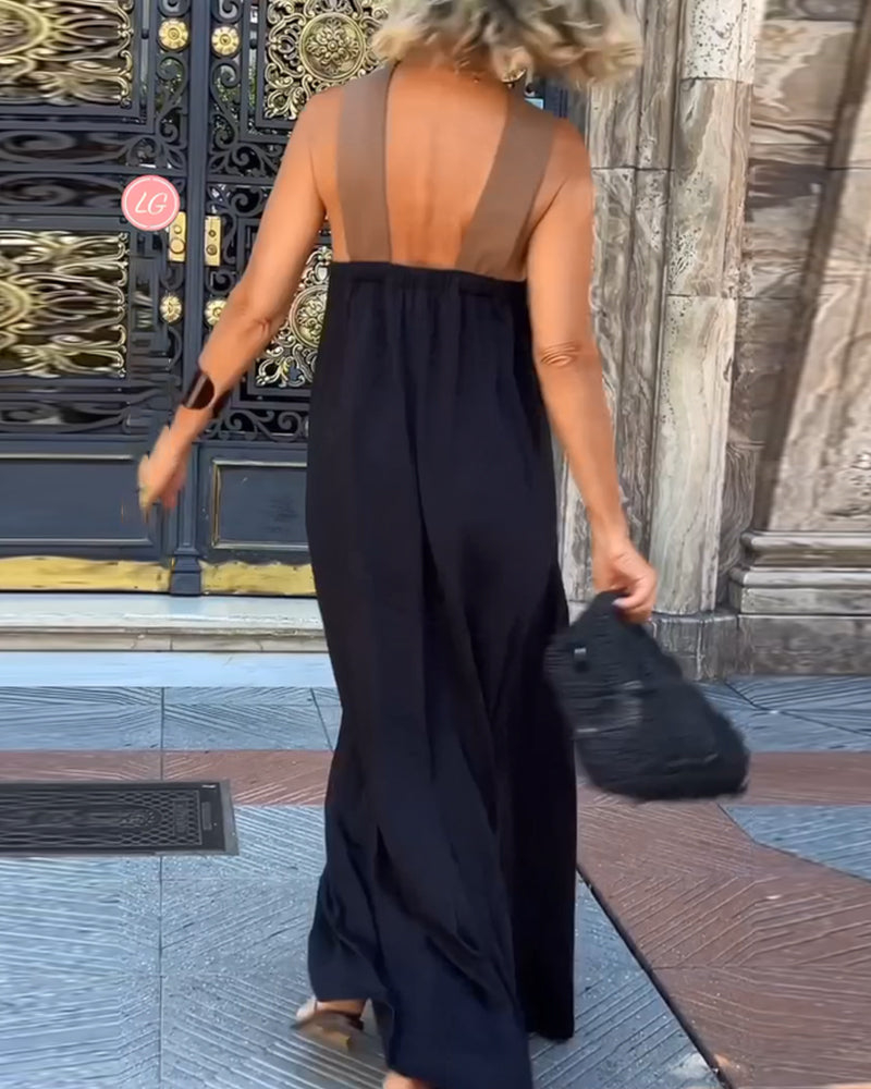Vestido maxi sin mangas de corte en A para mujer