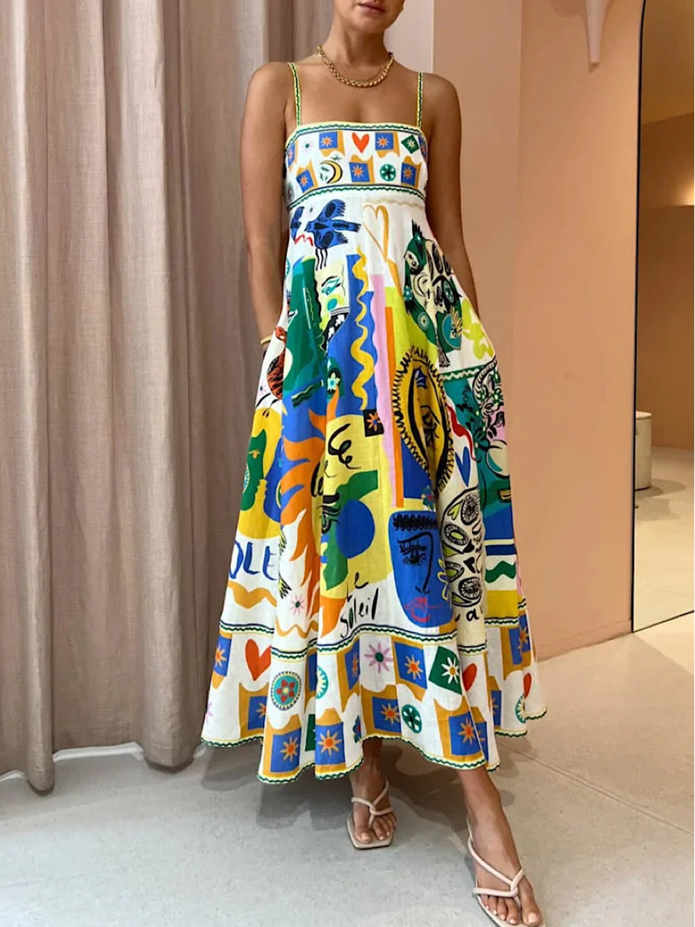 Vestido Maxi Sin Mangas en Línea A para Mujer