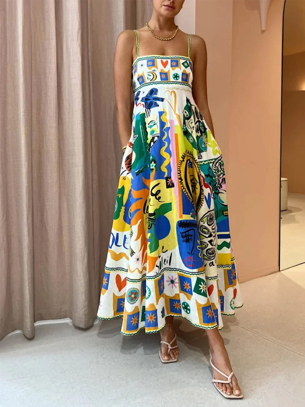 Vestido Maxi Sin Mangas en Línea A para Mujer