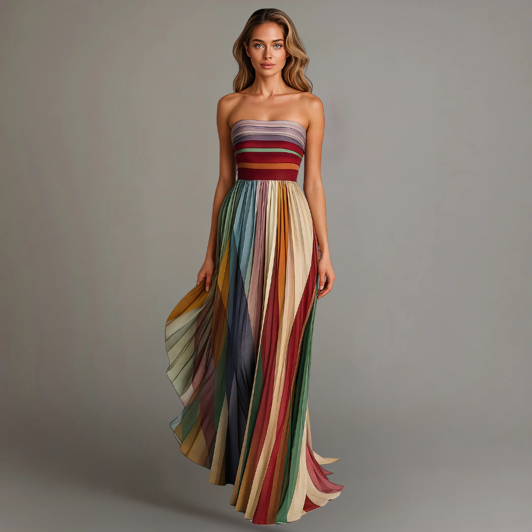 Vestido maxi sin tirantes corte A escotado