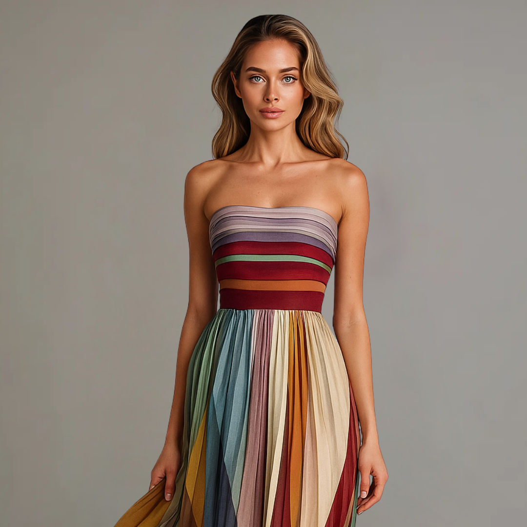 Vestido maxi sin tirantes corte A escotado