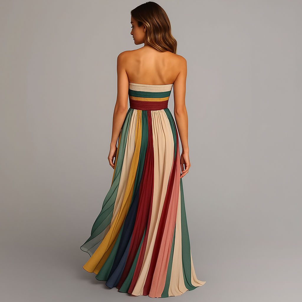 Vestido maxi sin tirantes corte A escotado