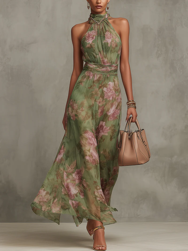 Vestido maxi verde elegante de estilo bohemio para invitada de boda formal
