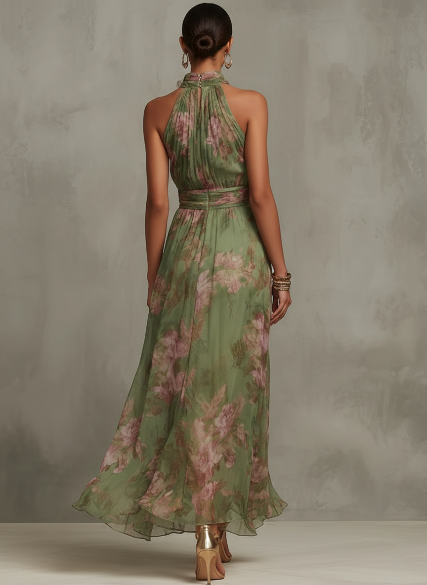 Vestido maxi verde elegante de estilo bohemio para invitada de boda formal