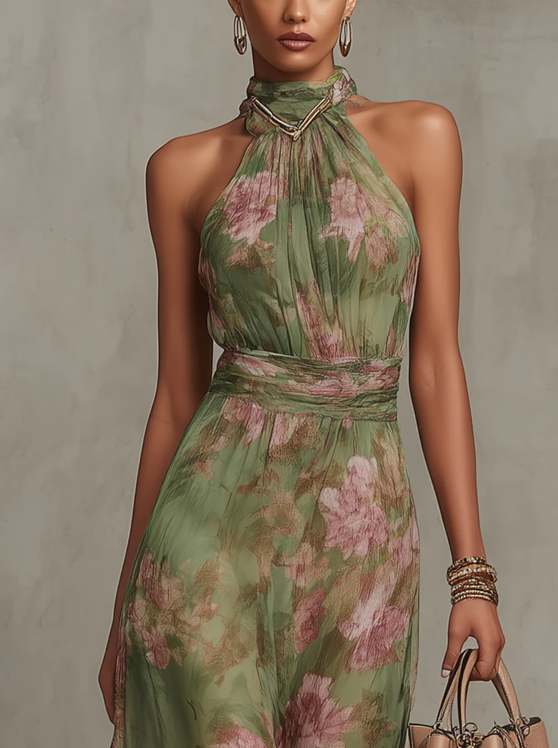 Vestido maxi verde elegante de estilo bohemio para invitada de boda formal