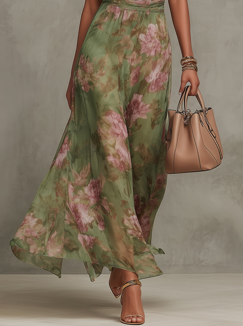 Vestido maxi verde elegante de estilo bohemio para invitada de boda formal