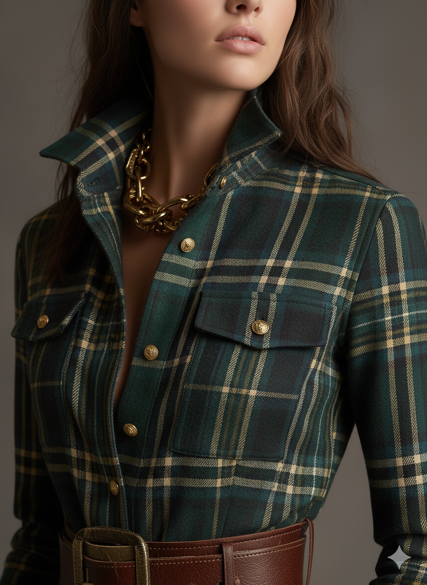 Vestido maxilargo a cuadros para mujer con botones