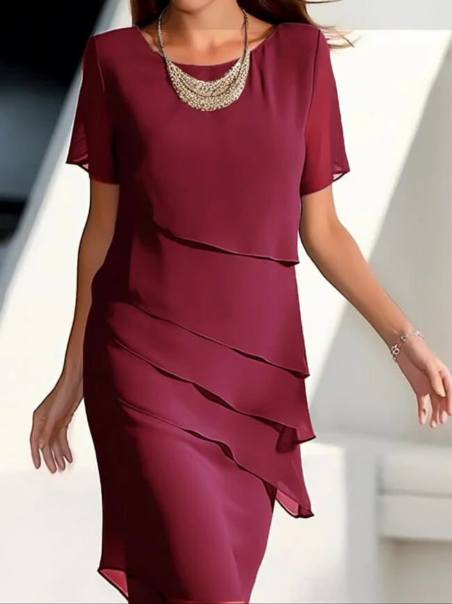Vestido midi a capas - Elegante y chic - Manga corta