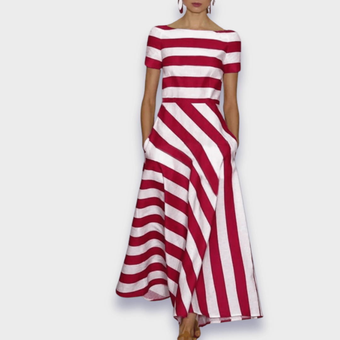 Vestido midi a rayas con corte en A para mujer
