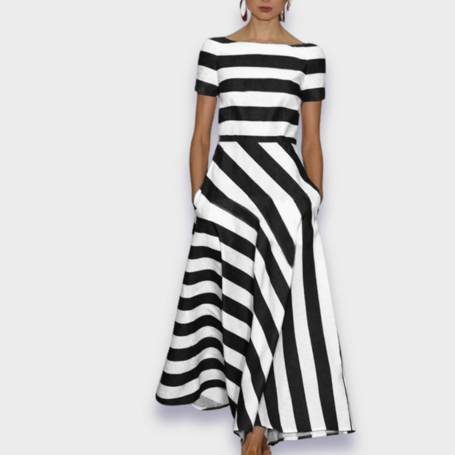 Vestido midi a rayas con corte en A para mujer