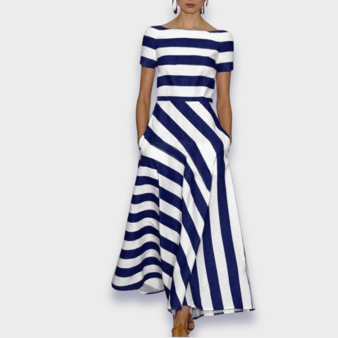 Vestido midi a rayas con corte en A para mujer