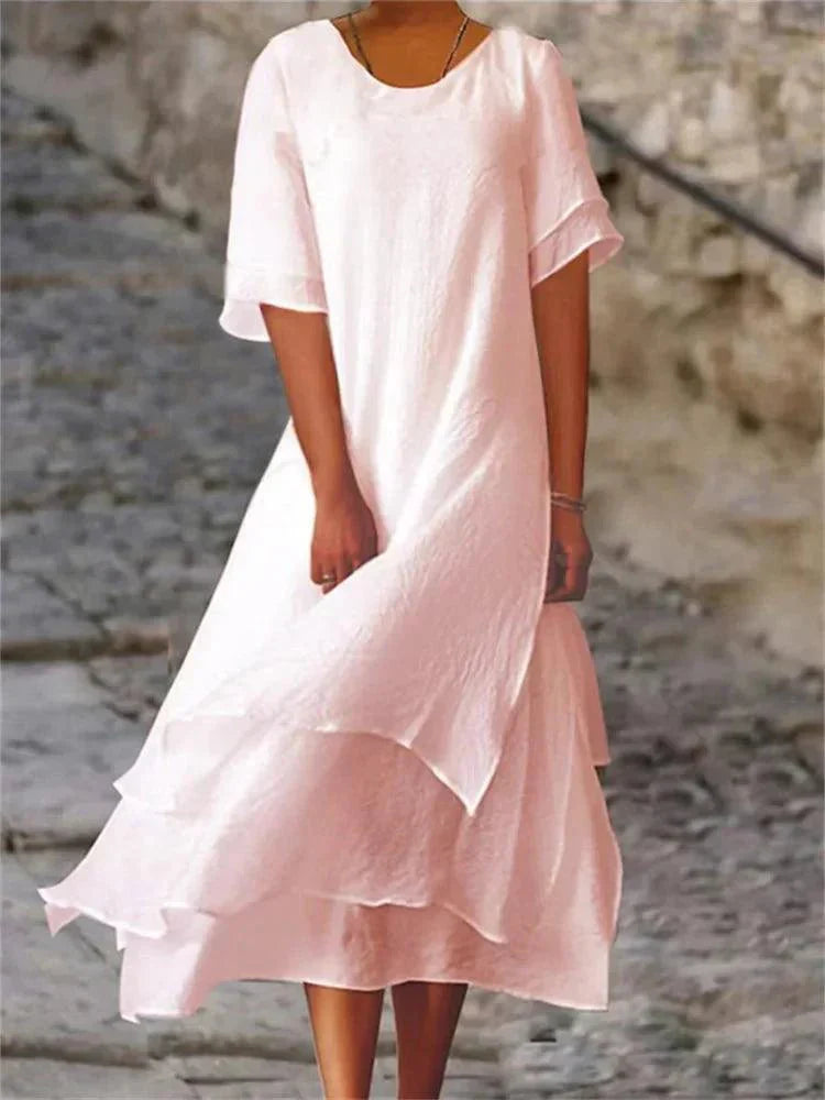 Vestido midi acampanado a capas para mujer
