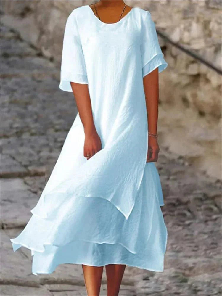 Vestido midi acampanado a capas para mujer