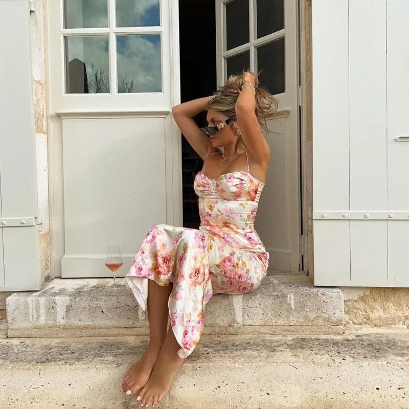 Vestido midi ajustado con estampado floral para mujer