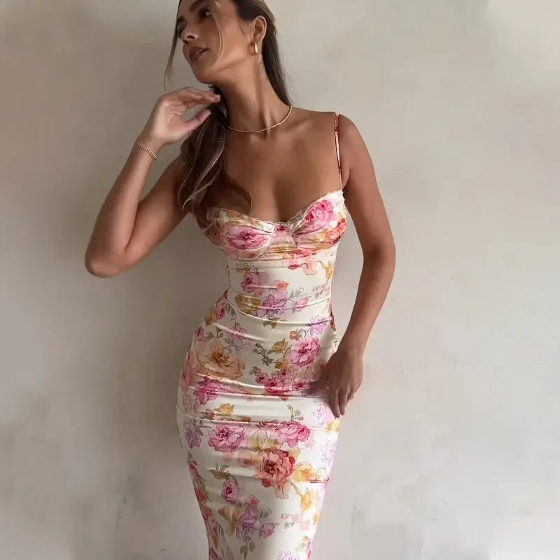 Vestido midi ajustado con estampado floral para mujer