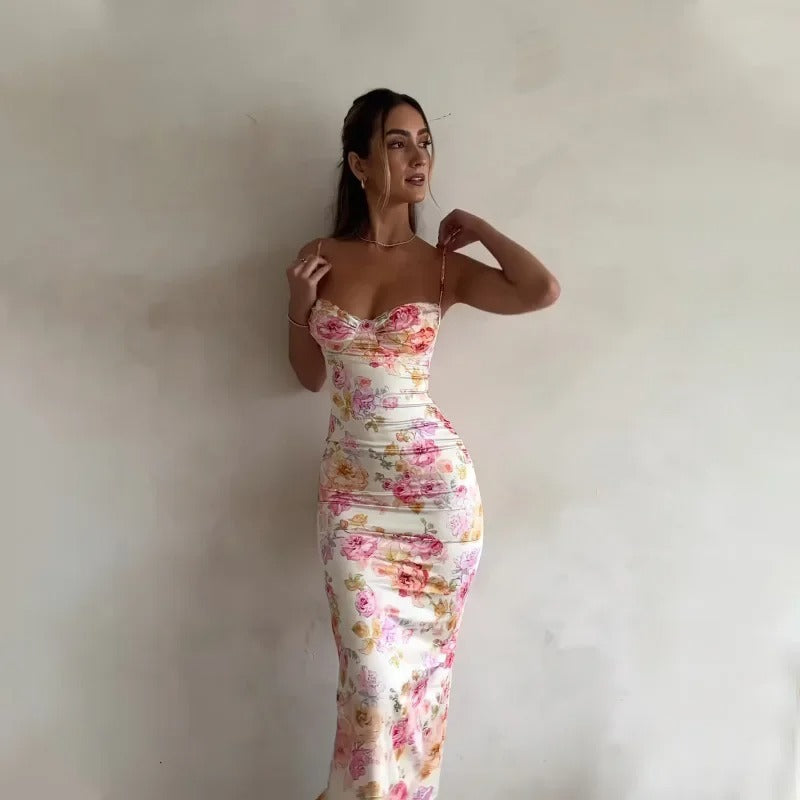 Vestido midi ajustado con estampado floral para mujer