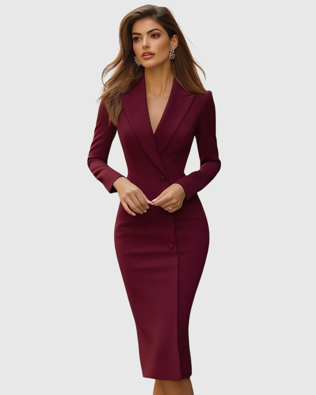 Vestido midi ajustado para mujer con escote en V