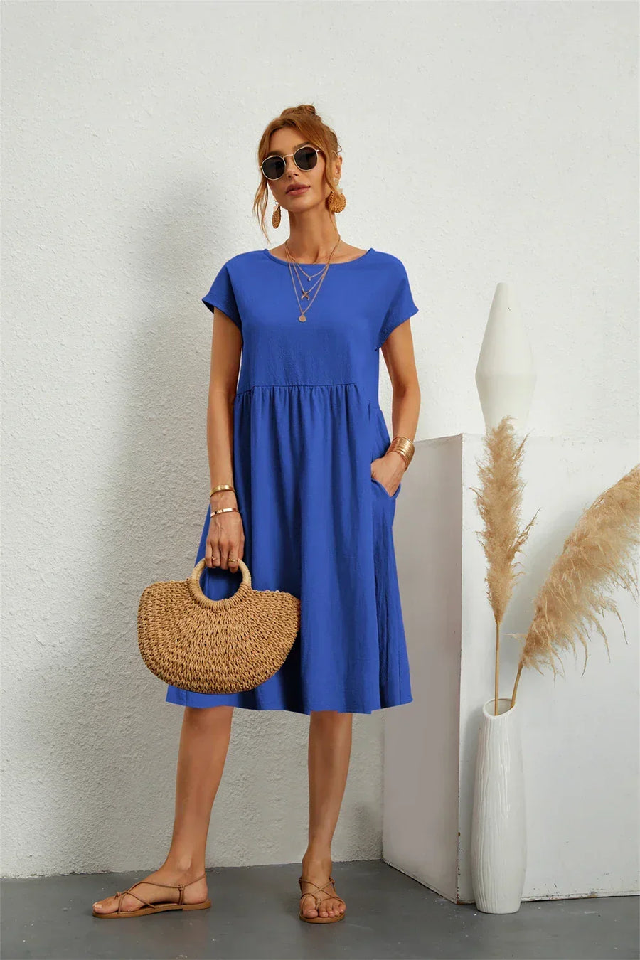 Vestido midi casual con corte en A para mujer