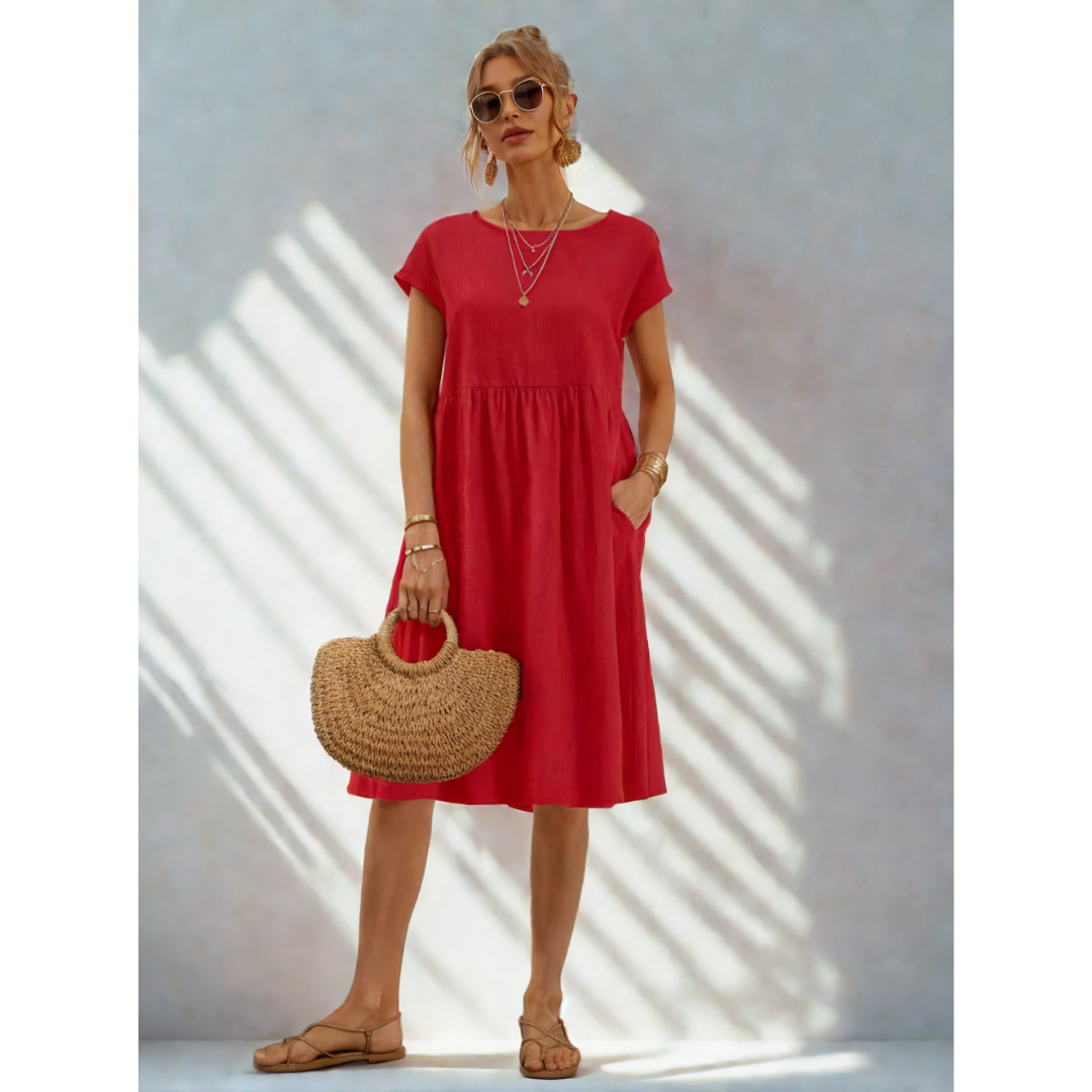 Vestido midi casual con corte en A para mujer
