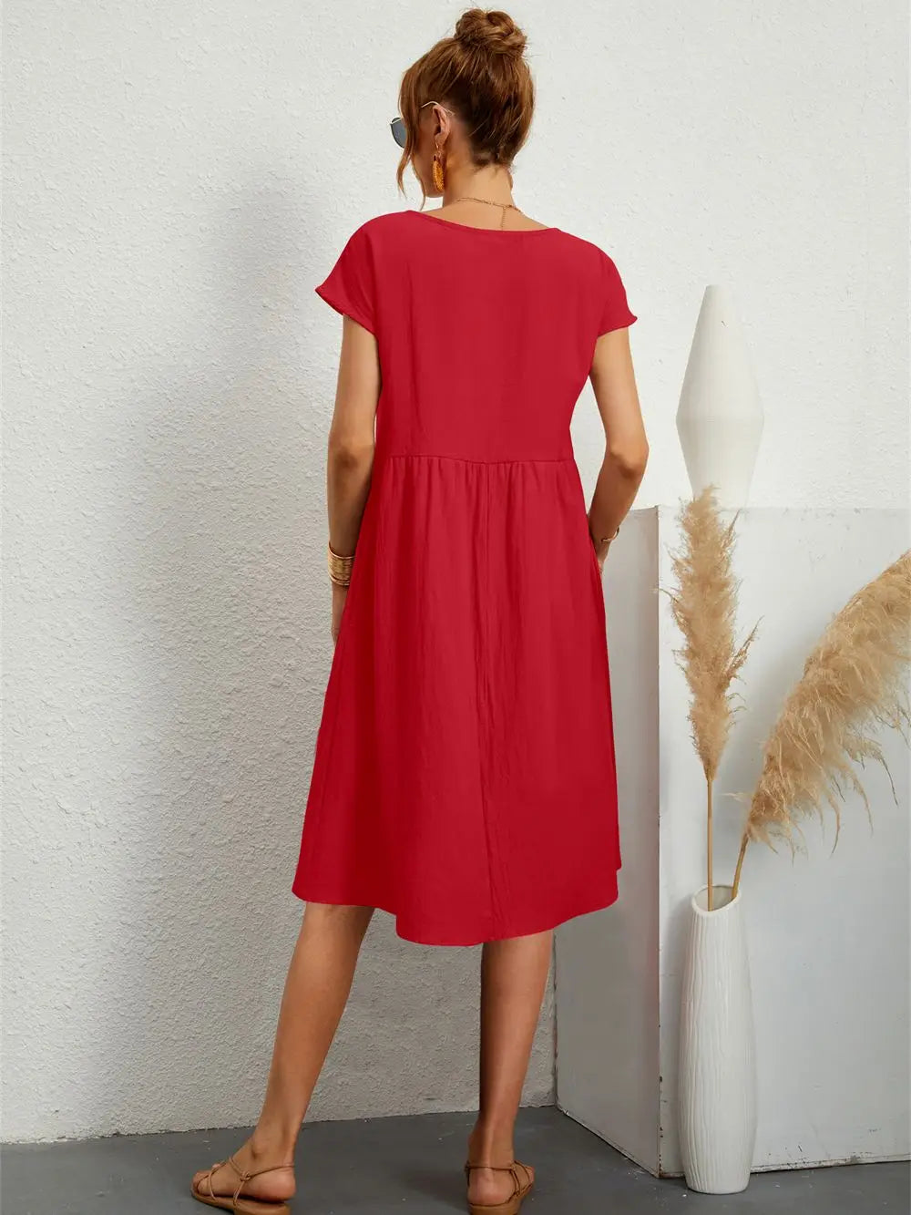 Vestido midi casual con corte en A para mujer