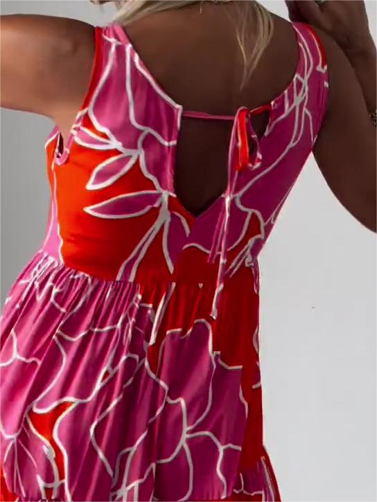 Vestido midi corte A sin mangas con estampado floral