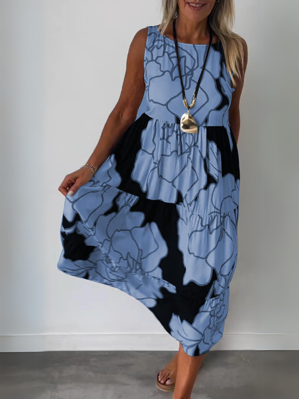 Vestido midi corte A sin mangas con estampado floral