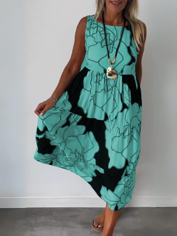 Vestido midi corte A sin mangas con estampado floral