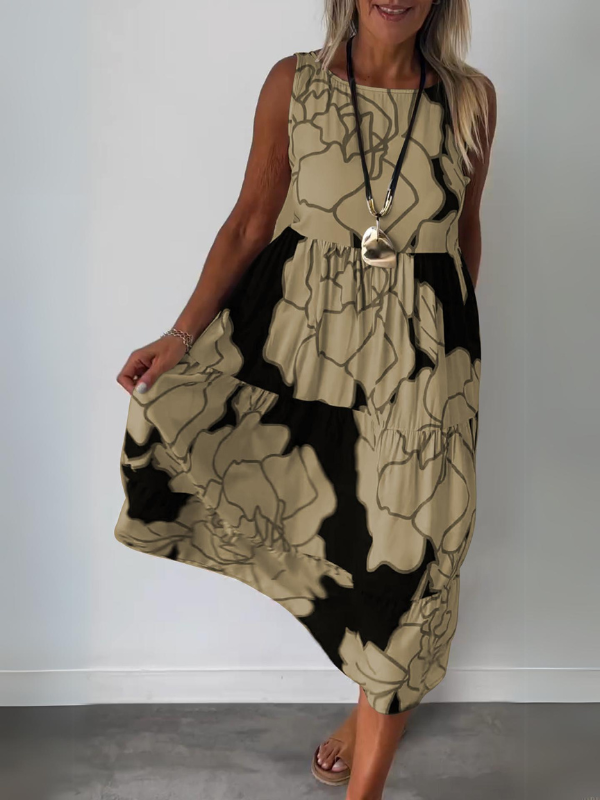 Vestido midi corte A sin mangas con estampado floral