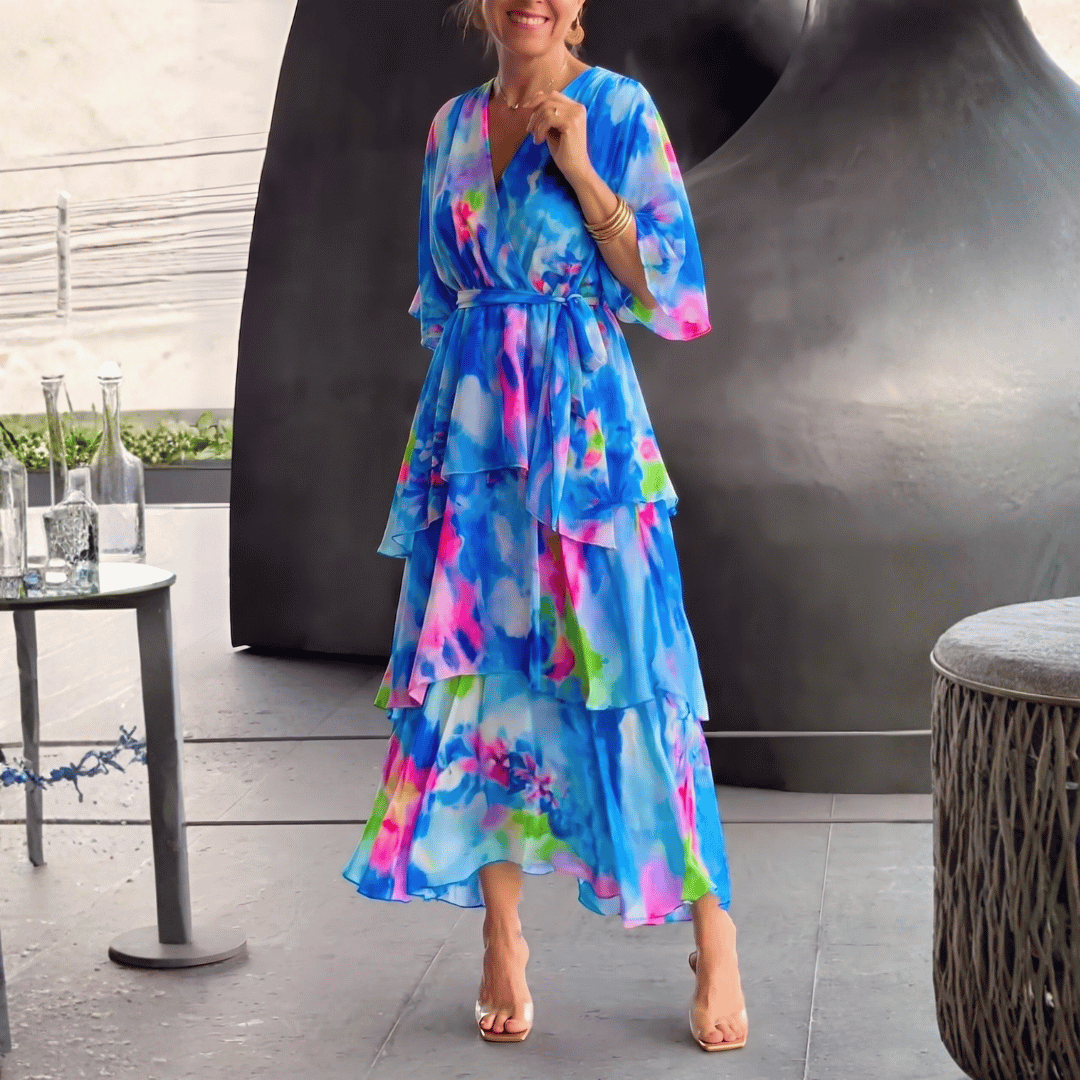 Vestido midi cruzado con cuello en V para mujer