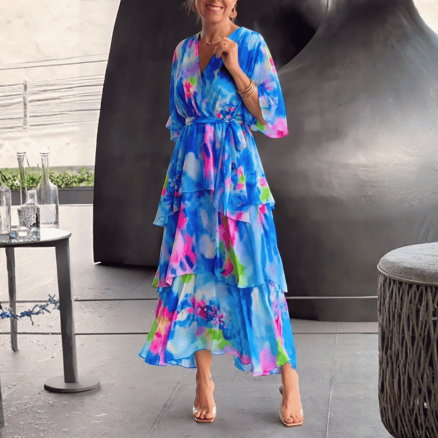Vestido midi cruzado con cuello en V para mujer