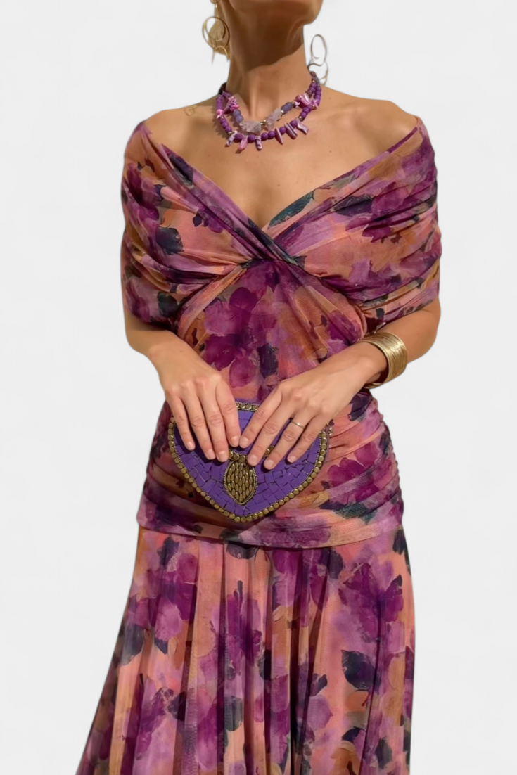 Vestido midi cruzado con cuello en V para mujer