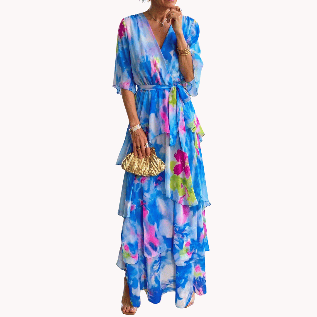 Vestido midi cruzado con cuello en V para mujer