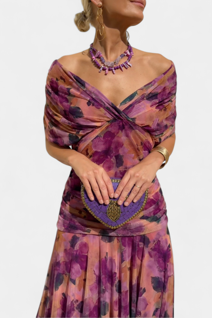 Vestido midi cruzado con cuello en V para mujer