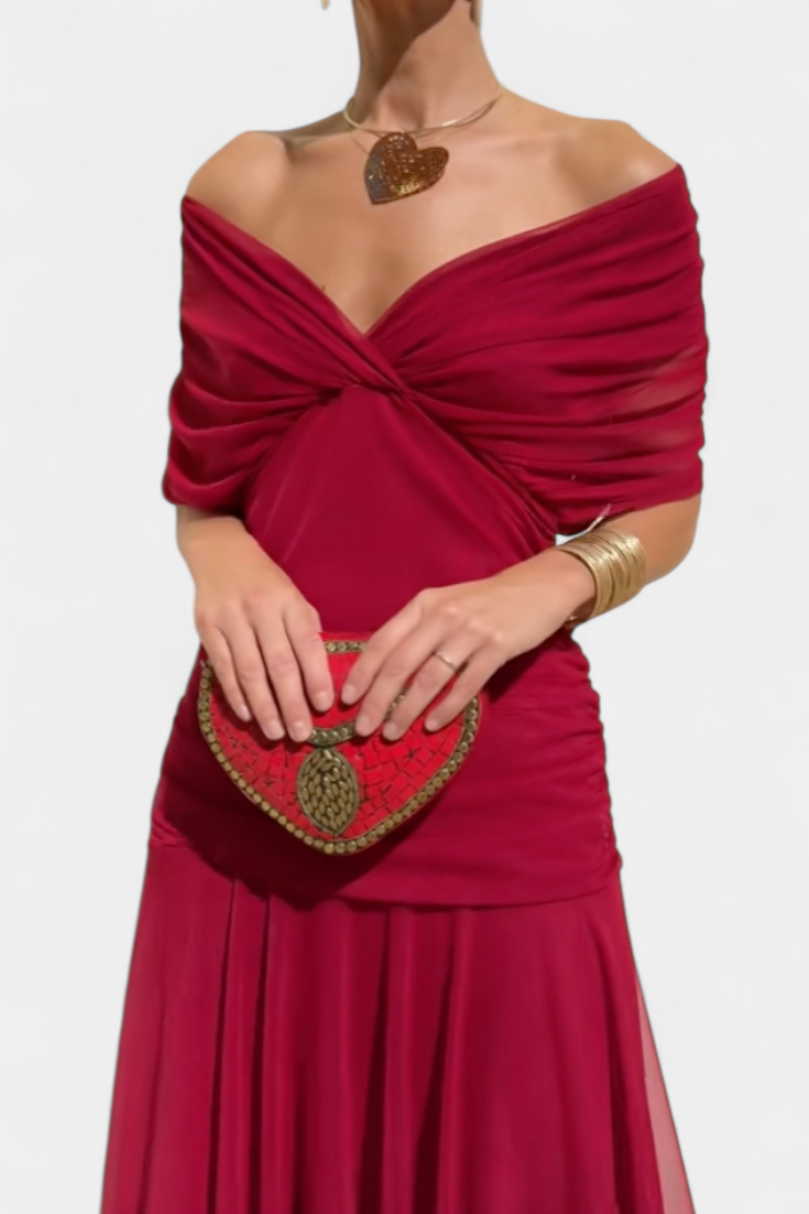 Vestido midi cruzado con cuello en V para mujer