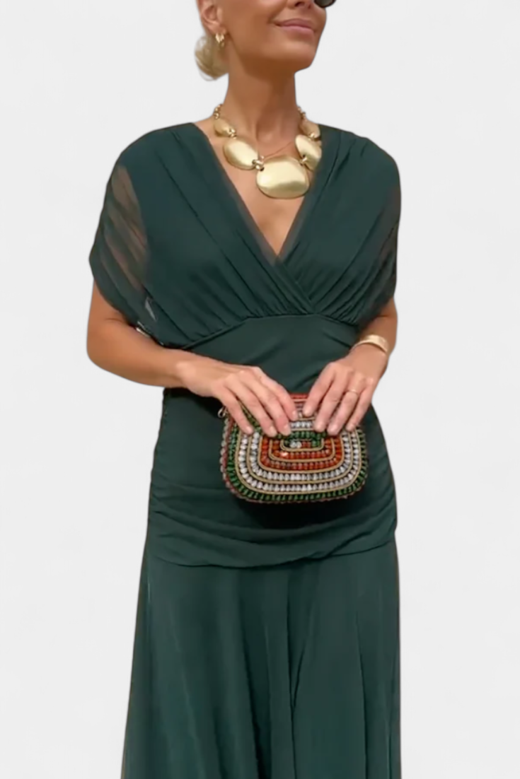 Vestido midi cruzado con cuello en V para mujer