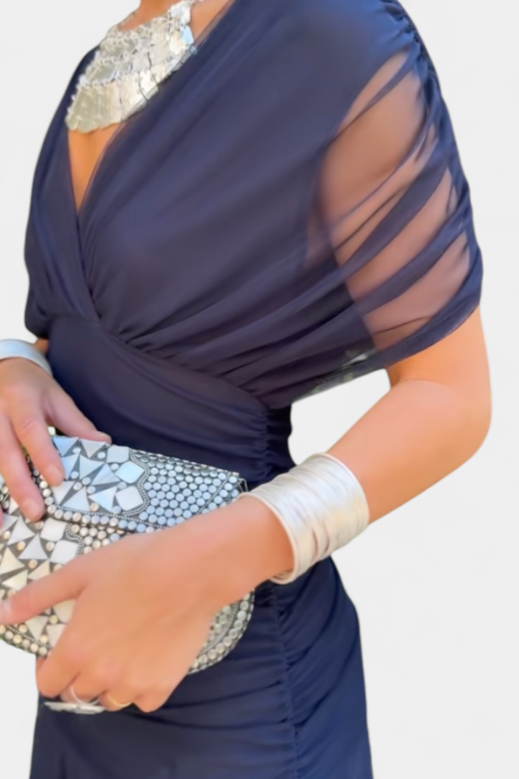 Vestido midi cruzado con cuello en V para mujer
