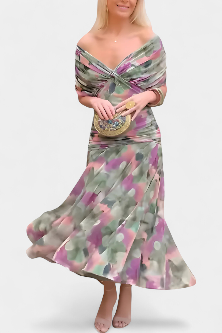 Vestido midi cruzado con cuello en V para mujer