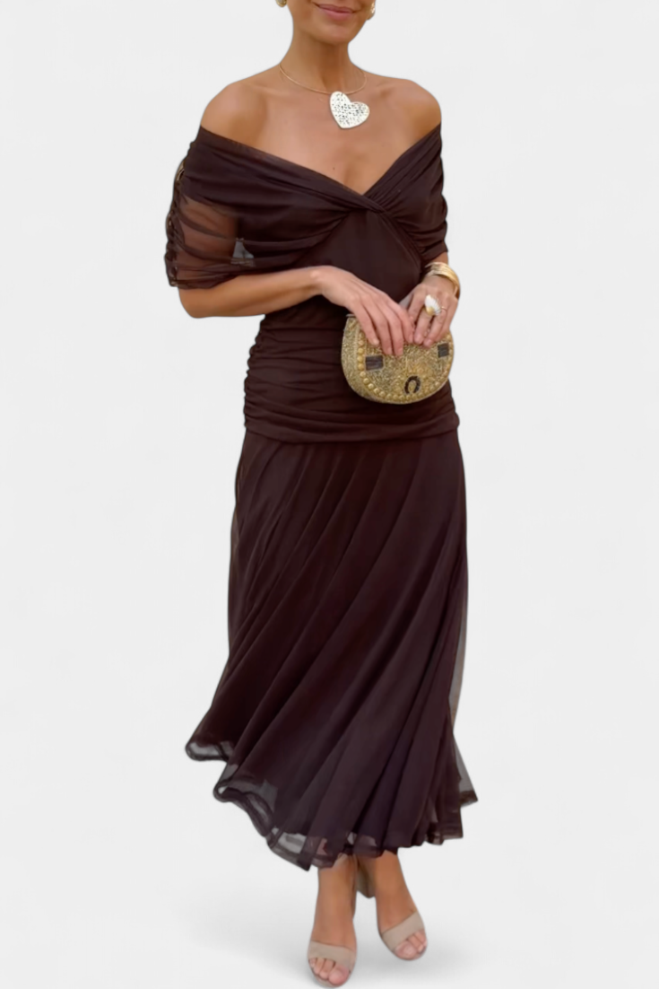 Vestido midi cruzado con cuello en V para mujer