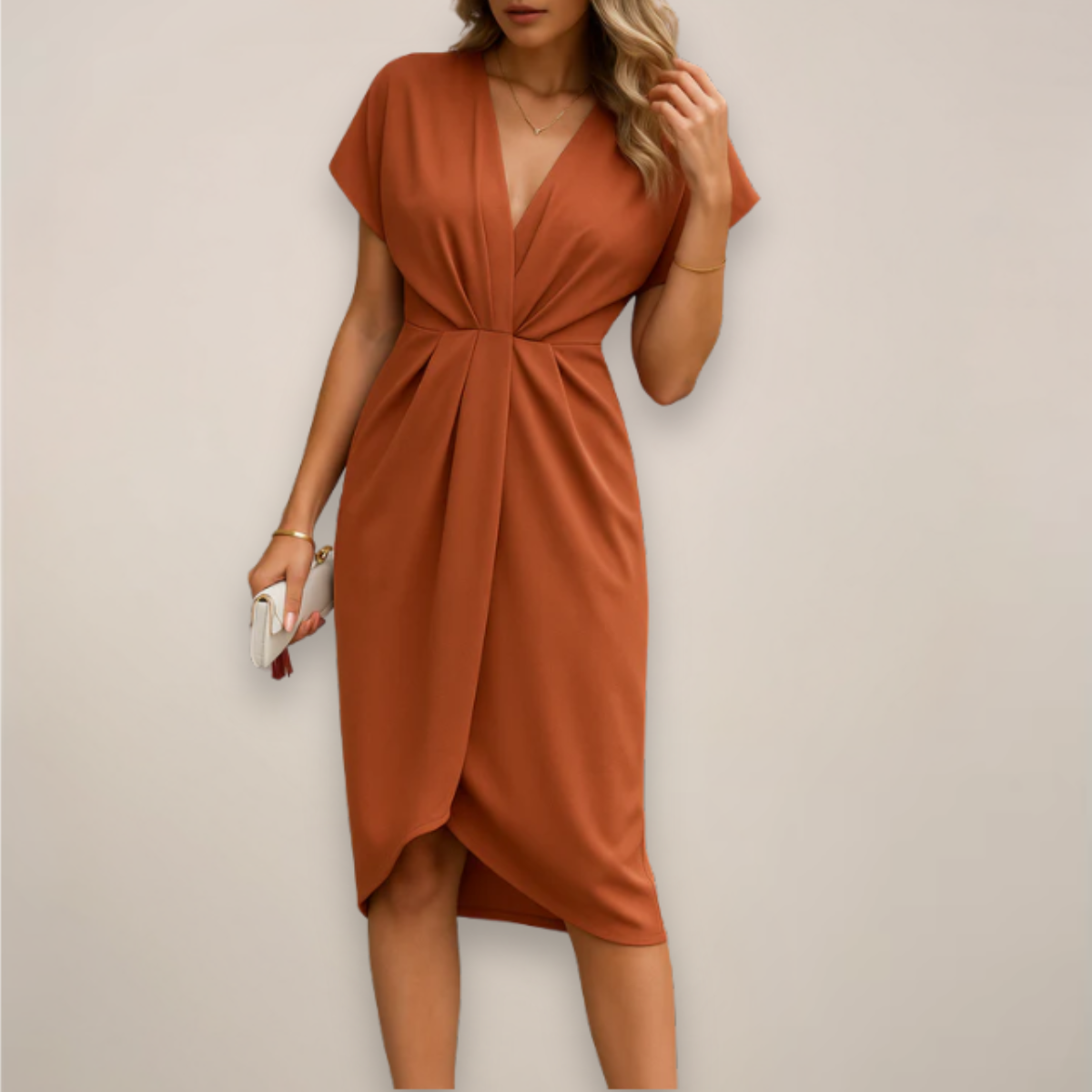 Vestido midi cruzado para mujer con escote en V