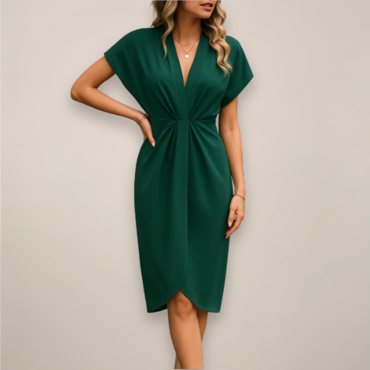 Vestido midi cruzado para mujer con escote en V